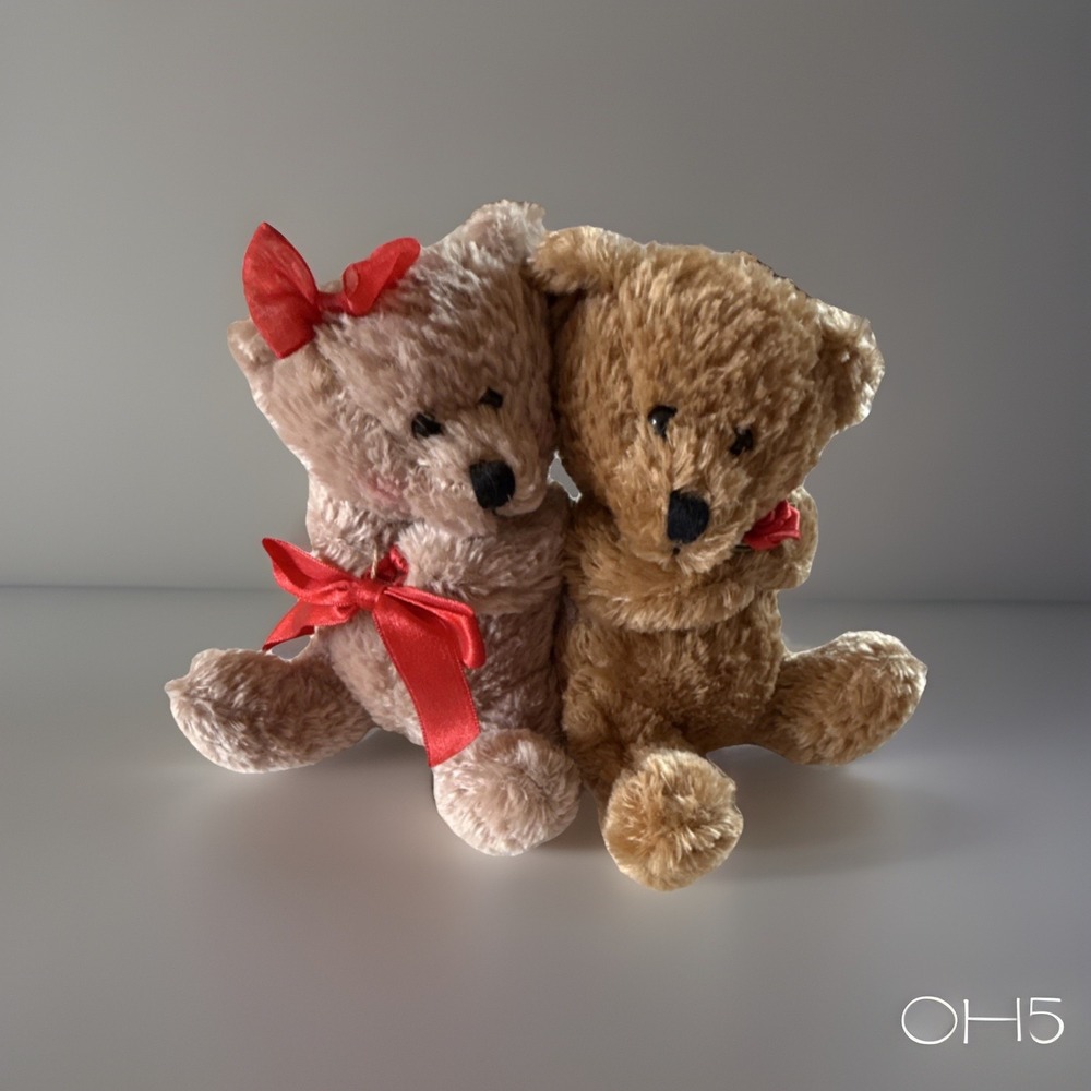 Precious Galerie Plush Bear Pair Brown & Light Brown 8 in Red Bows love couple